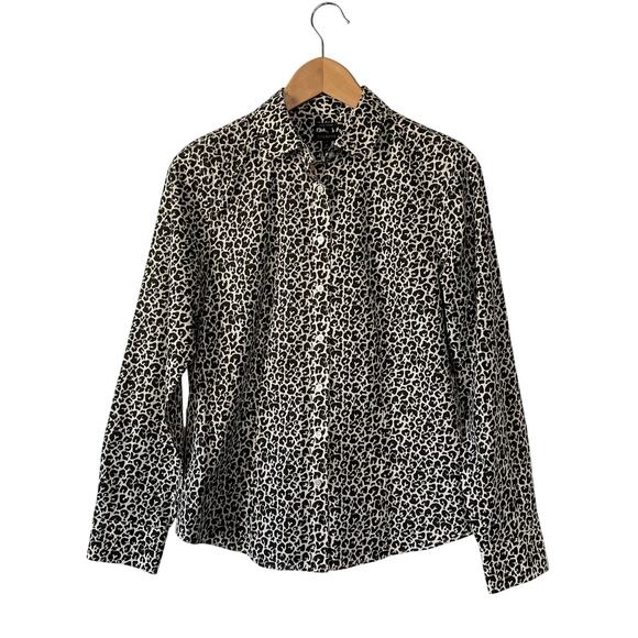 Talbots Leopard Spot Blouse Button Up Wrinkle Resistant Career Shirt Size 8 - Picture 1 of 6